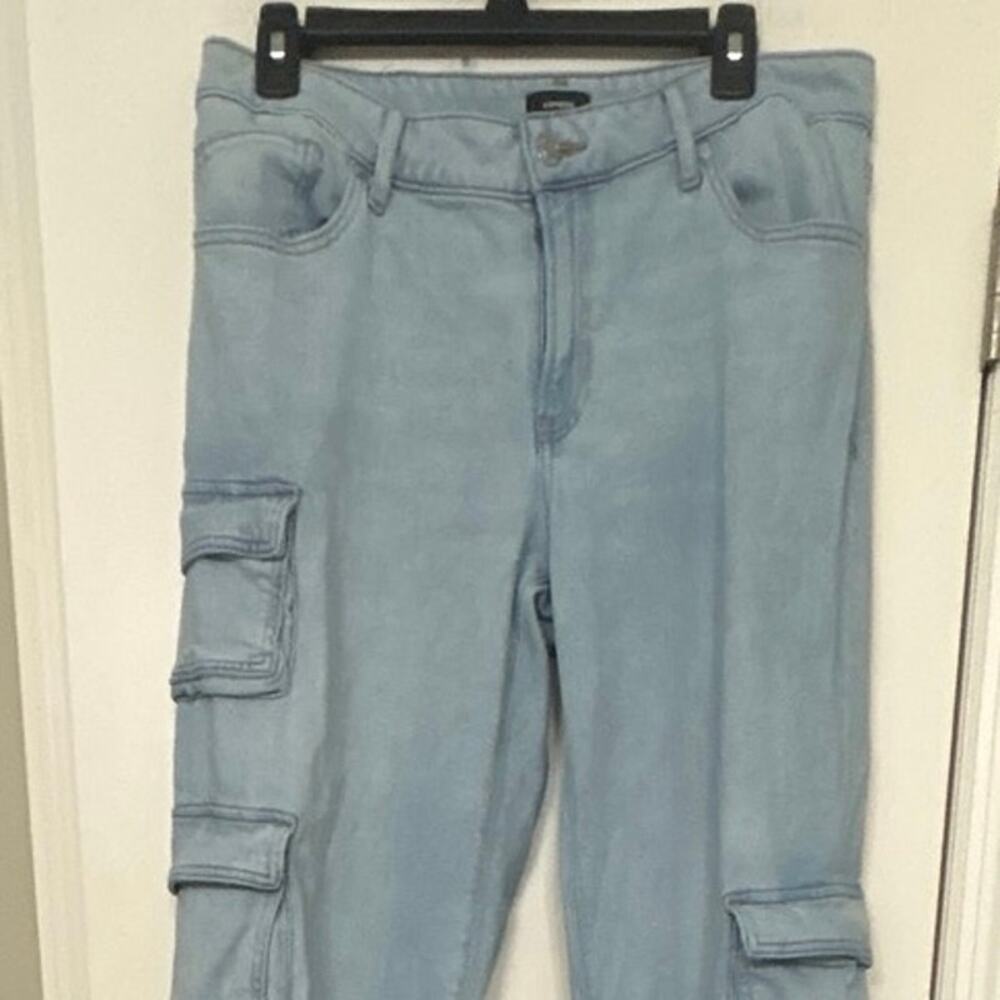 Express Low Slung Med/Light Baggy Cargo Jeans Low Rise Relaxed Straight Leg 10L - Picture 5 of 16
